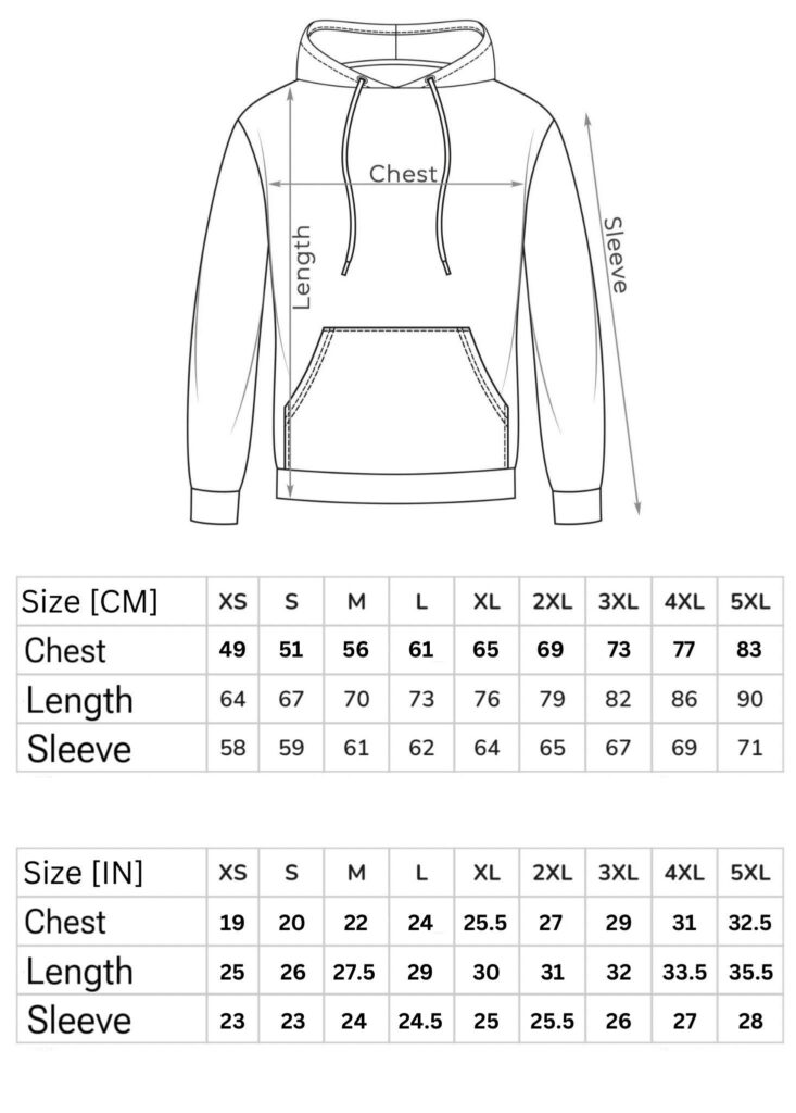 Hoodie size chart
