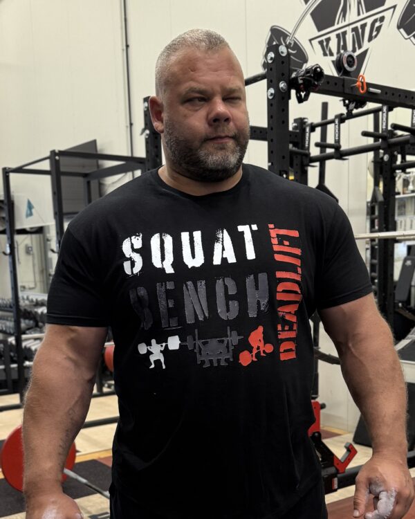 Squat, Bench, Deadlift T-Shirt with powerlifting icons – RHSUPERIOR by Rauno Heinla